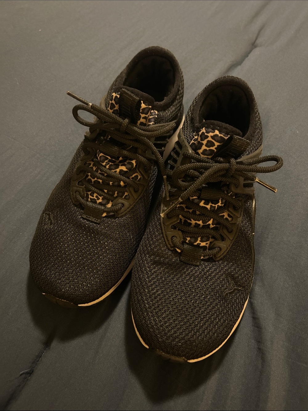 Puma Black Athletic Sneakers with Leopard Accent